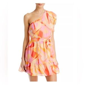 AQUA Printed One Shoulder Dress